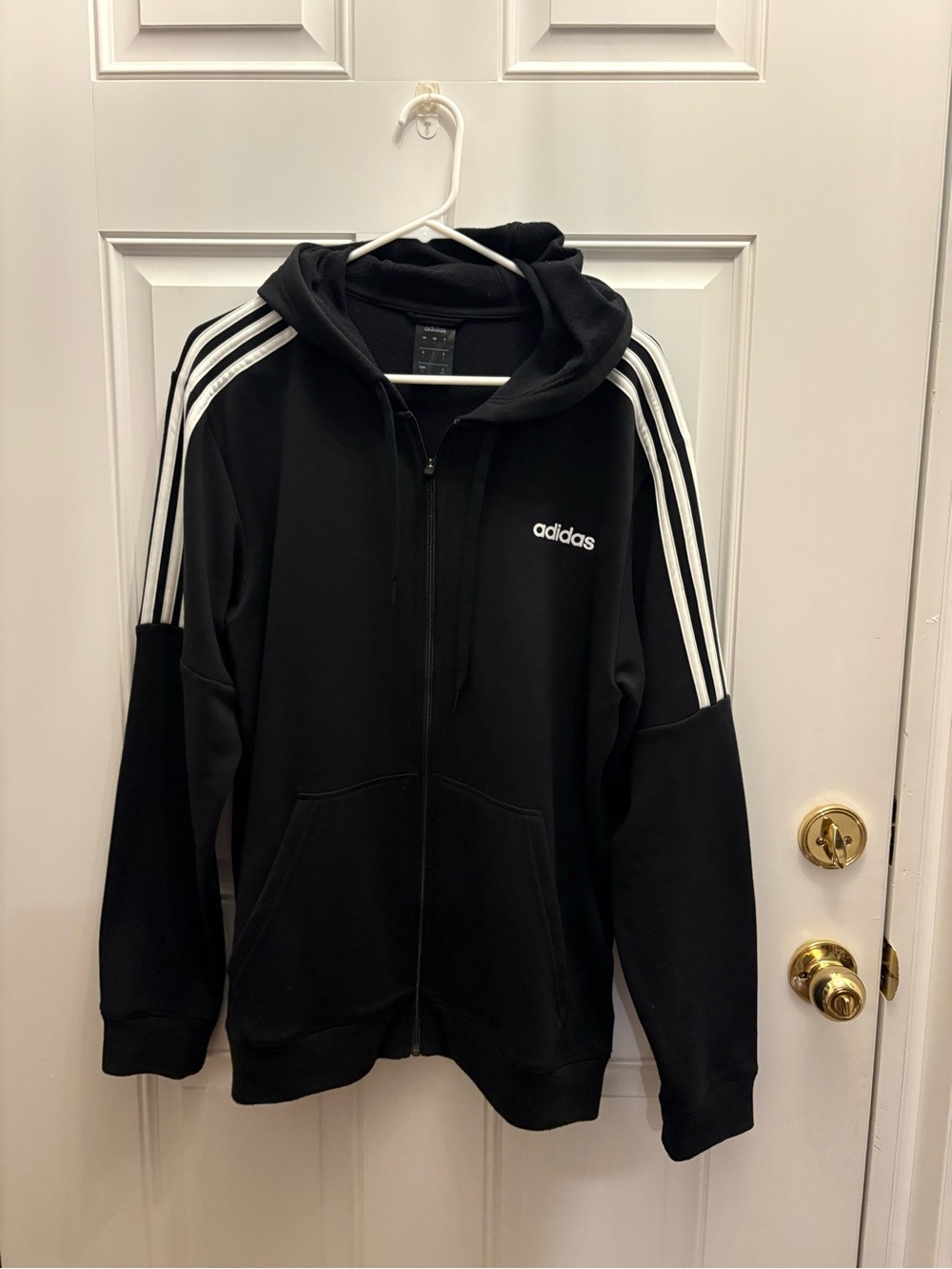 adidas Black Zip Hoodie Jacket with White 3-Stripes
